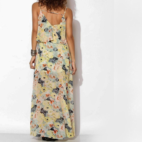 UO Love Sadie Floral Watercolor CHIFFON MaXi DRESS - Picture 3 of 7